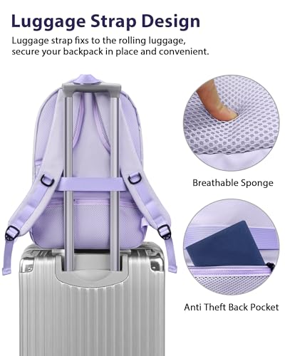 Image of MATEIN Extra Large Laptop Backpack for Women, 50 L TSA Carry On with Multiple Organized Pockets, Anti Theft Water Resistant Travel Laptop Backpack Fits 18.4 In Computer, Light Purple