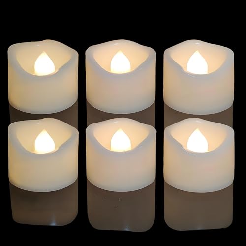 Image of iZAN 6 PCS Flameless LED Tea Lights Candles Battery Operated Fake Flickering Electric Small Votive Candles Tealights for Wedding Party Decorations Home Decor, Cream White Shell, Warm White Glow