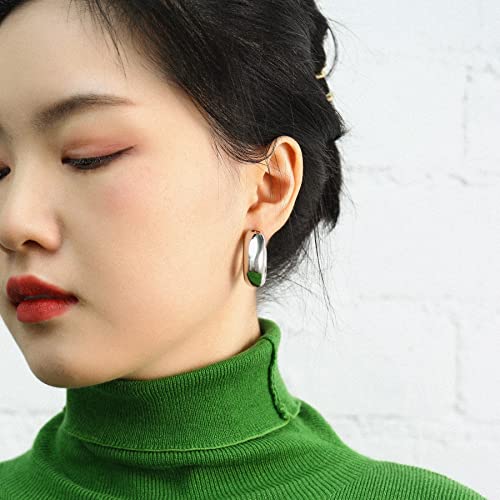 Waterproof Thick Gold Chunky Hoops Earrings for Women Non Tarnish,Gold Plated Hypoallergenic Open Hoop Earrings,Lightweight Hollow Earrings