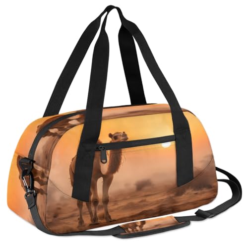 Camel Sunset Waterproof Sports Gym Bag Portable Dance Gymnastics Work Out Bag Lightweight Travel Duffel Bag Overnight Weekender Bag3