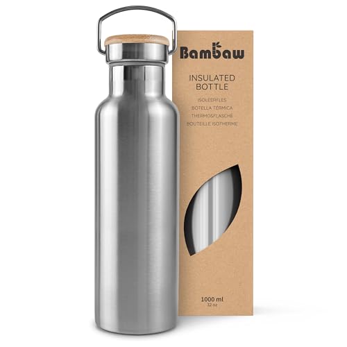 Bambaw 32 oz Water Bottle | Insulated Water Bottles | Water Bottle Stainless Steel | Insulated Travel Water Bottle | Insulated Water Bottle | Stainless Steel Water Bottles | 1 Liter Water Bottles