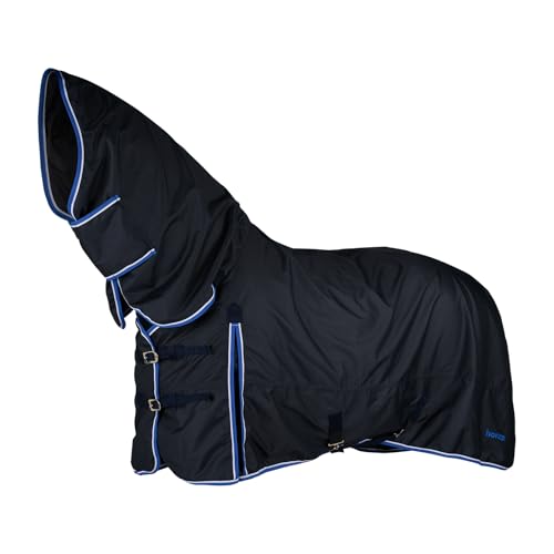 Image of Horze Glasgow Heavy Weight Winter Turnout (400g Fill) | Waterproof Combo Horse Blanket with Neck Cover - Dark Blue - 78 in
