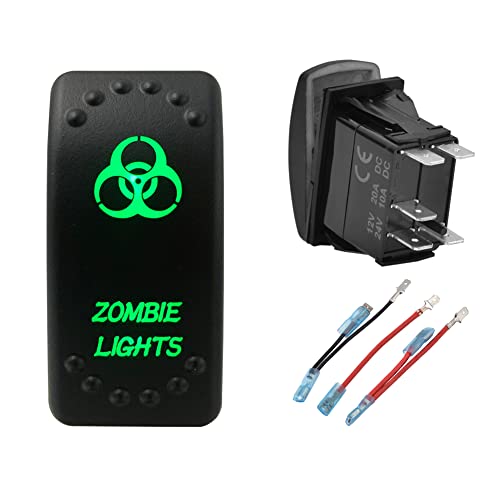 Image of Green Backlit Rocker Switch 5 Pin ON-Off Laser Etched Button Switch with Wires for Car Marine Boat UTV 20A /12V 10A /24V (Zombie Lights)