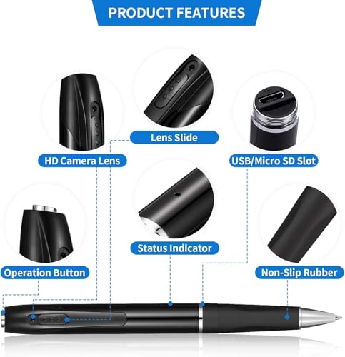 ohatan Spy Camera Mini Hidden Camera Pen HD 1080P Video Recorder, Spy Gear Body Camera Portable Pocket Camera with SD Card for Business Conference and Security.【Supports up to 256GB SD Card】