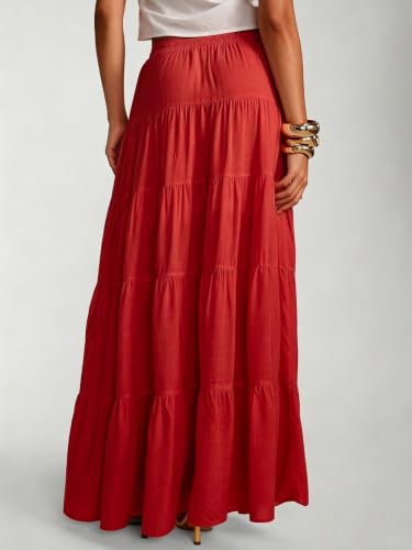 Image of Women's Boho Maxi Skirt Ruffle Flowy Low Rise A Line Beach Long Skirts | Flared Ruffle, Elastic Waist, Summer Vacation Skirts