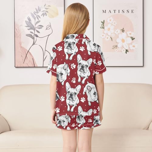 ALAZA Dog Paw Print Bulldog Christmas Satin Pajamas Set Short Sleeve Button Down Sleepwear Summer Pjs 2 Piece4