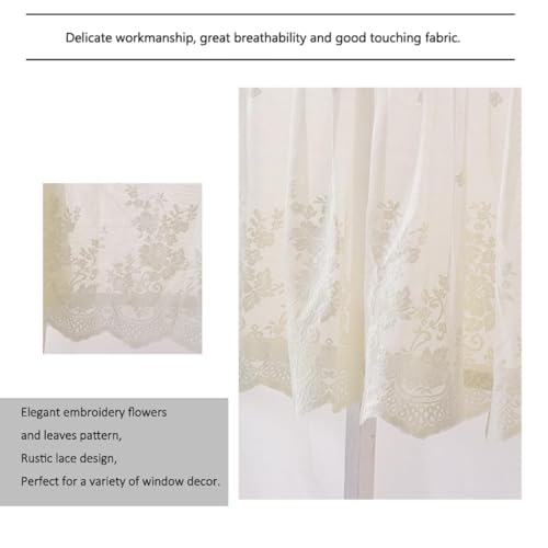 Image of piercing Curtains for Kitchen, Lace Curtains, Kitchen Window Curtains, Sheer Curtains, Kitchen Curtains 29 inchx39 inch Tier 1-Panel Rod Pocket Floral Scalloped Cafe Light Filter White (Lace)