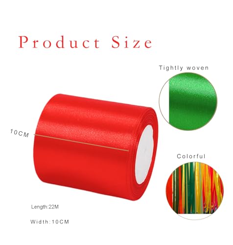 Wide Red Ribbon 100mm Satin Ribbons for Gift Wrapping,22m 3.9Inch Cake Ribbon Silk Thick Ribbons Red for Crafting,Union Jack British,Christmas,Wedding Car,Bouquets,Party,Cake Decoration - Image 2