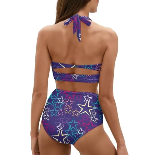Suobstales Conjunto de biquíni feminino frente única com duas peças, cintura alta, controle de barri
