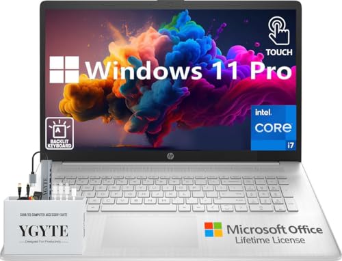 HP 17 Inch Laptop Touch Screen, 17.3 Touchscreen Laptop Computer, Intel Core i7, Lifetime Office, 64GB RAM,2TB SSD, Windows 11 Pro, Backlit Keyboard, 10 Key Number Pad