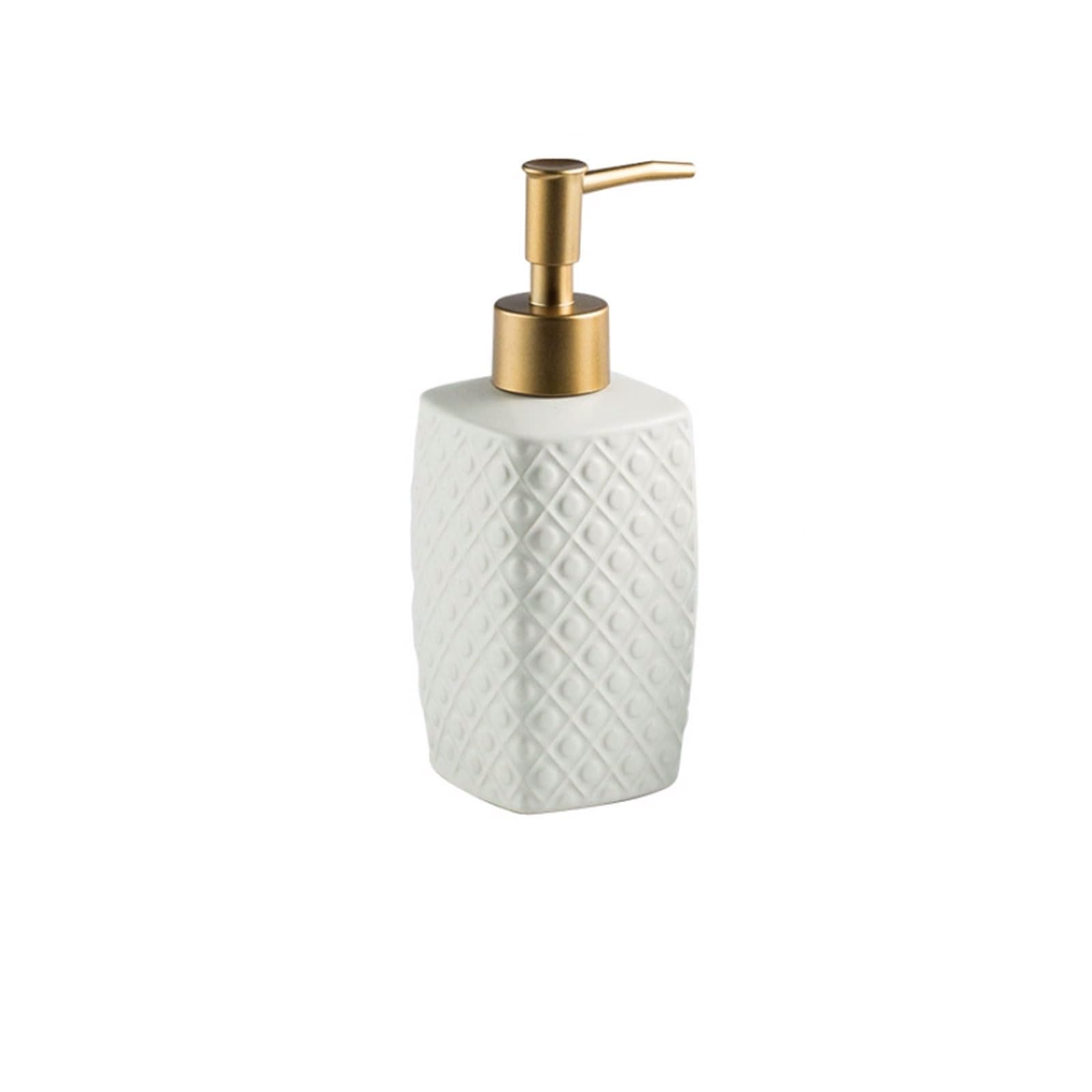 Ceramic Lotion Bottle Soap Dispenser 10.4oz Embossed Design, Matte Metal Pump, Countertop(Wei�)