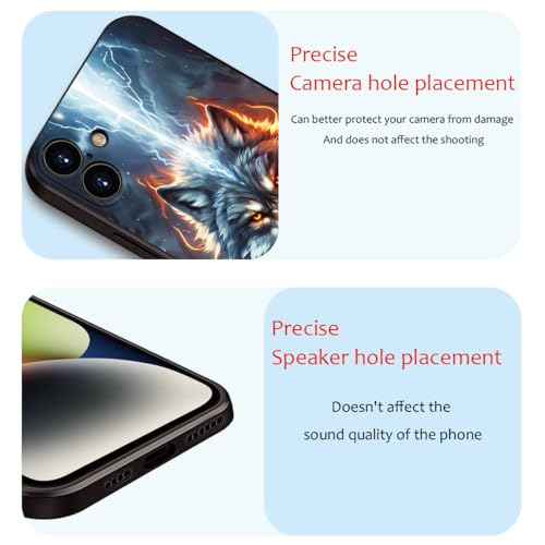 Printed with Wolf for iPhone 16 case, A Fusion of The Elements of Lightning and Flame Wolf Silicone Soft Shockproof Case - Lone King (A1-Wolfs-Anima)