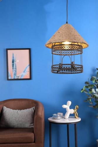 Image of Rustic Hanging Light for Home Metal & Natural Rope Pendant Light with Farmhouse Ceiling Hanging Lamp for, (Bulb not Included) Pack of 2