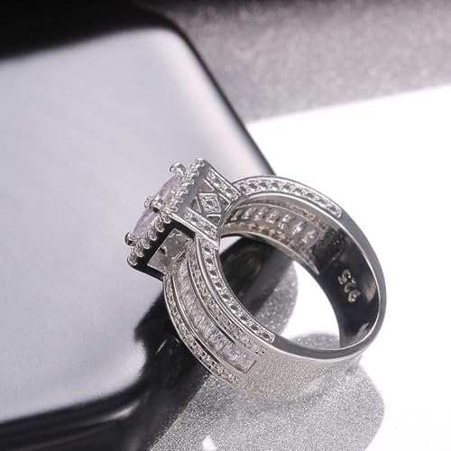 925 Sterling Silver Shiny Full Diamond Gemstone Ring Cubic Zirconia Rings CZ Diamond Multi Row Ring Eternity Engagement Wedding Band Ring for Women(5-11) silverB-84
