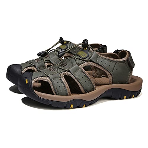 Men Casual Beach Outdoor Water Shoes Breathable Trekking Hiking Climbing Fishing Genuine Leather Leisure Sandals(42)
