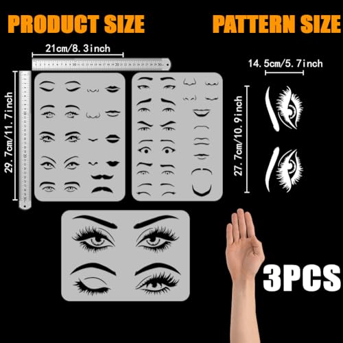 FINGERINSPIRE 3 pcs Facial Features Painting Stencil 21x29.7cm Reusable Eyes Nose Mouth Eyebrows Beard Drawing Template Faces Features Stencil for Painting on Wood Wall Fabric Furniture - Image 2