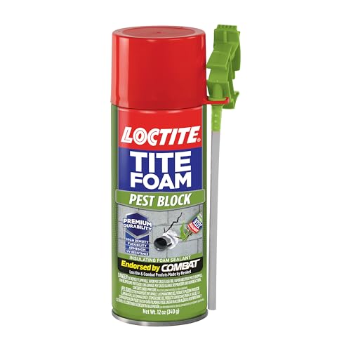 Image of Loctite Pest block PU foam|Premium durability, High density insulating foam, UV resistant, Seals air,pests & moisture in gaps up to 1 inch|Ideal for kitchen cuboards, Plumbing & wiring, 340g*pack of 1