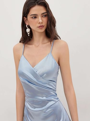 Image of CIDER Womens Satin Dress Sleeveless Spaghetti Strap V Neck Ruched Side Slit Semi Formal Party Club Dresses
