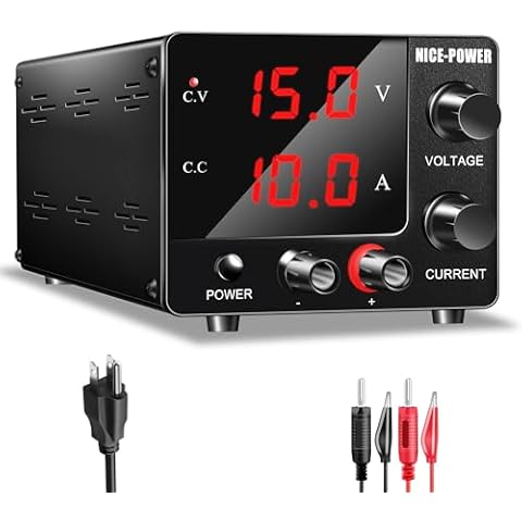 NICE-POWER DC Power Supply Variable 0~30V 0~10A, 3-Digits LED Display Current and Voltage Adjustable 150W Fixed with Encoder DC Bench Power Supply 15V 10A/30V 5A,Electroplating DIY etc DC Power Supply Cover