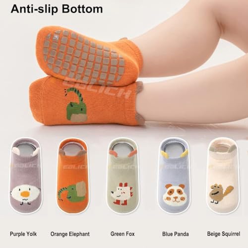 Image of 5Pcs Set Non-Slip Baby Socks Summer Season For 0-3 Years, Anti Slip Grip Ankle Socks With Non Skid Soles Infants, Baby Socks With Grip For Toddler Baby Girl Boys Cartoon Socks
