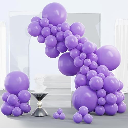 Image of PartyWoo Purple Balloons, 100 pcs Purple Balloon Pack of 18 inch 12 inch 10 inch 5 inch for Purple Balloon Garland Arch Kit Purple Theme Party Birthday Wedding