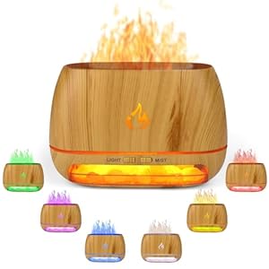3-in-1 Himalayan Salt Rock Scent Diffuser, Ultrasonic Essential Oil Diffuser, Simulation Flame Humidifier, Colorful Light Mist Diffuser, Wood Grain Aroma Diffuser 200ml