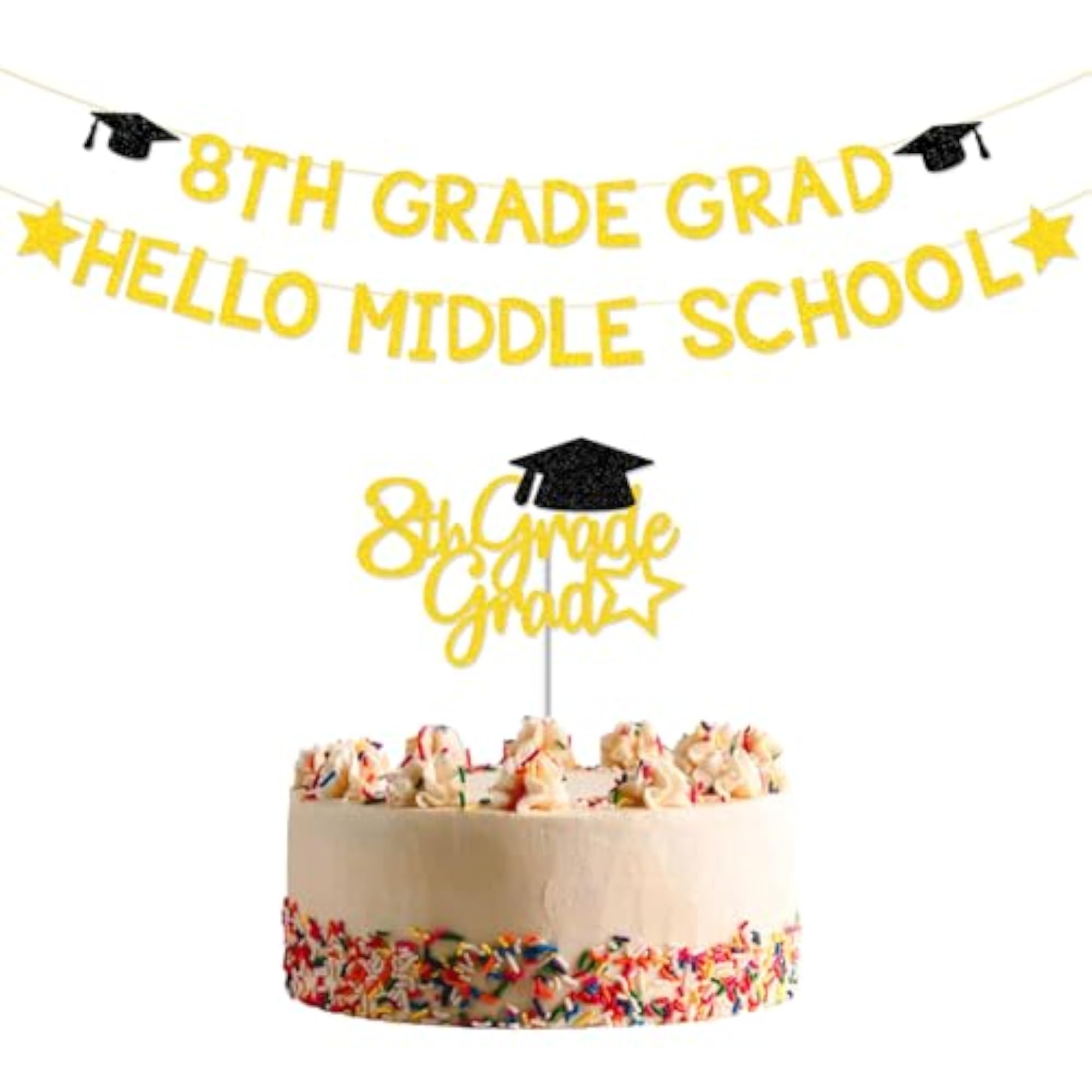 8th Grade Grad Banner with Cake Topper