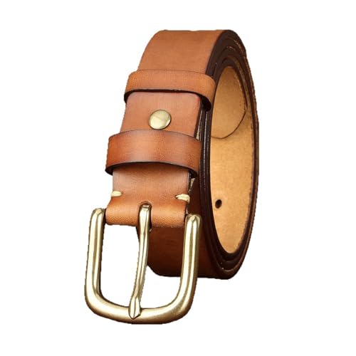 Belt for Men Copper Buckle Belt 3.4cm Wide Retro Cowhide Belt, Simple Men's and Women's Casual Jeans Formal Belt