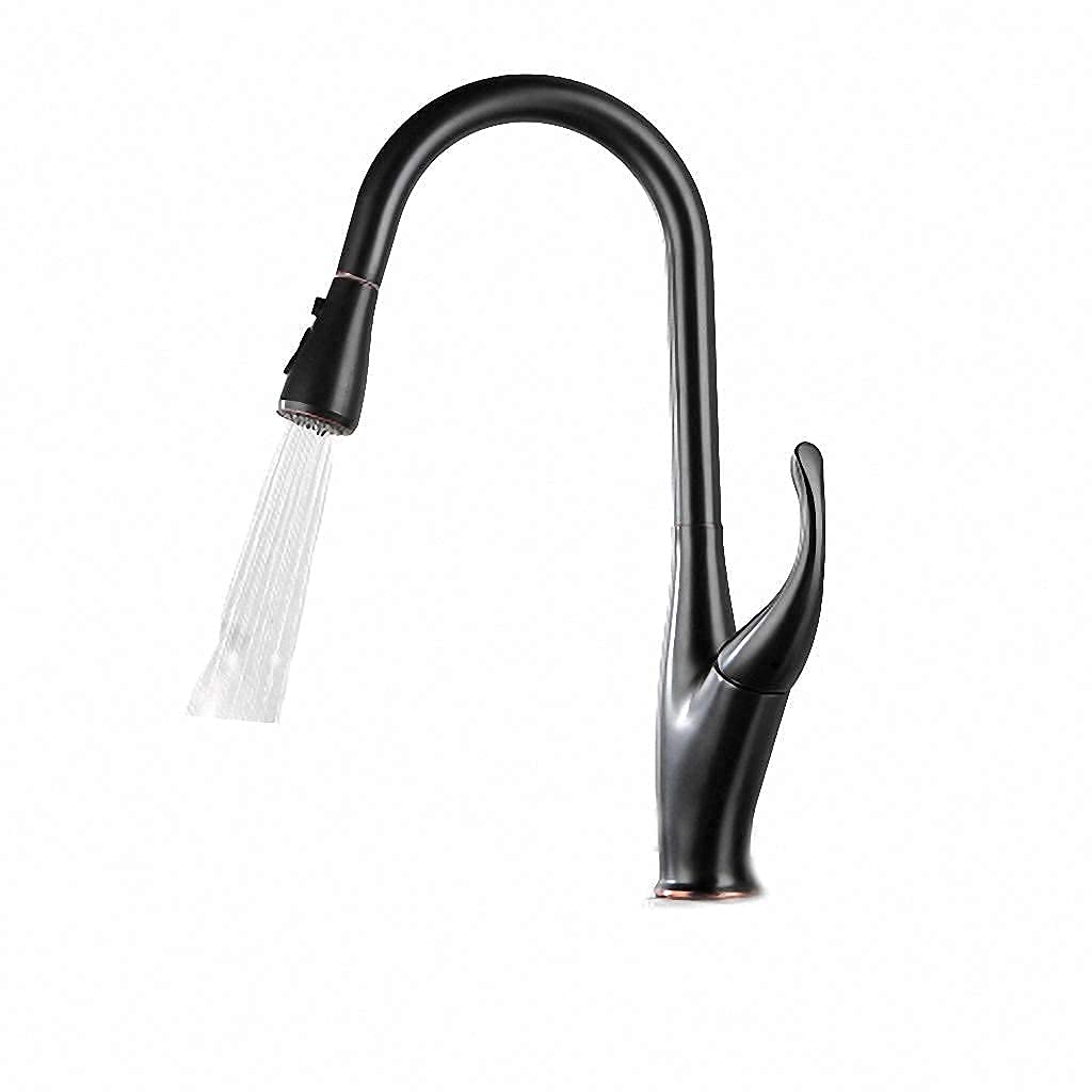 Kitchen Faucets Silver Single Handle Pull Out Kitchen Tap Single Hole Handle Swivel 360 Degree Water Mixer Tap(Black)