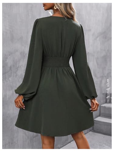 Image of SOLY HUX Women's Elegant Dress V Neck Long Sleeve High Waist Swing Prom Cocktail Short Dresses