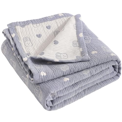 NTBAY 3 Layer Muslin Toddler Blanket, 30 x 40, Blue Rabbit
