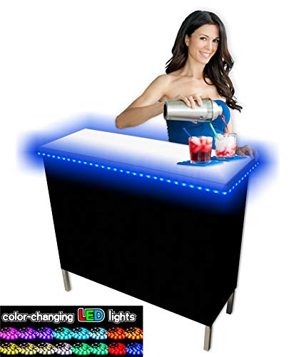 PartyPongTables.com Portable Folding Party Bar w/LED Lights, (Black & Hawaiian Skirts Included), Single