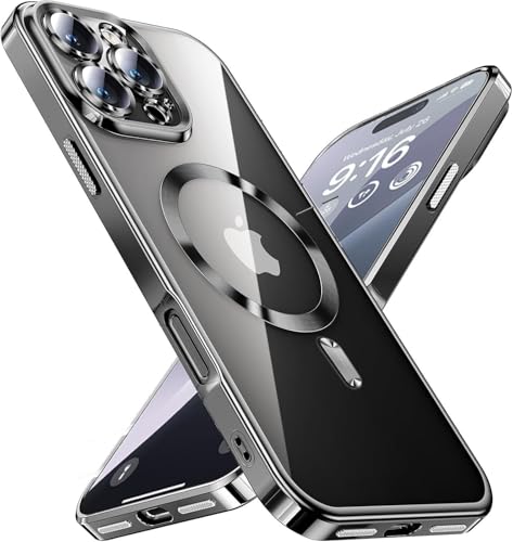 Image of mobistyle Designed for iPhone 16 Pro | Luxury Electroplating Mag-Safe Case | Camera Lens Protection Back Cover Case for iPhone 16 Pro (Meg-Safe Black)