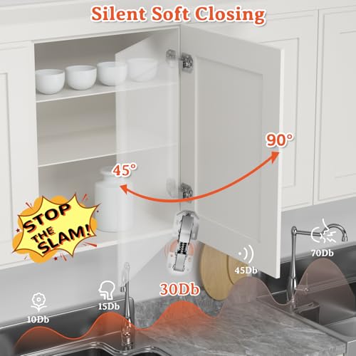 Furniware 4 Stück 90° Softclose Scharniere für Schranktüren, Schrankscharnier, Kein Vorbohren Schranktür Küchenschrank, Kleiderschrank Scharnier, Einfache Installation, Möbelscharnier mit Dämpfer