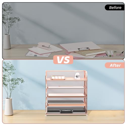 image for Supeasy 5 Trays Paper Organizer Letter Tray with Handle-Mesh Desk File