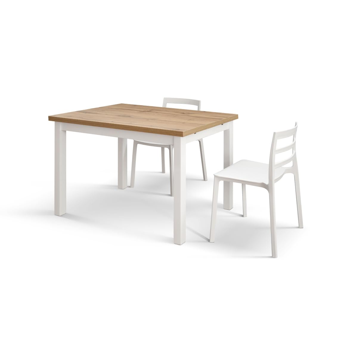 PAZZO DESIGN Table Extensible Tommaso, Chêne Rustique, Base Blanche, Mélamine, 110 x 70 x 76,5 - id_1957