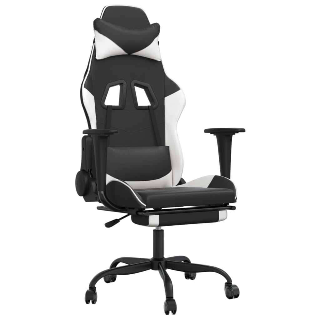 Gecheer Sedia Gaming Massaggiante Poggiapiedi Nero e Bianco Similpelle,Poltrona Massaggiante,Relax,Reclinabile,da TV,per Anziani,Poltrona Reclinabile,Poltrona da TV,Poltrona da Massaggio,P345416