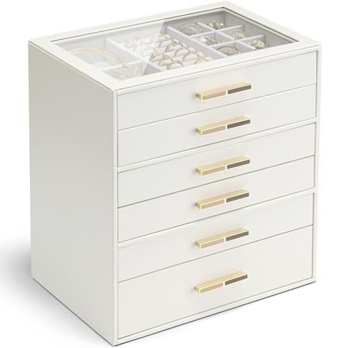 Vlando ジュエリーボックス 大容量 アクセサリーケース ジュエリー 収納 宝石箱 メイクボックス ピアス リング ネックレス イヤリング 小物入れ ボックス 引き出し ジュエリーバッグ レディース 彼女 女性 誕生日 記念日(ホワイト)