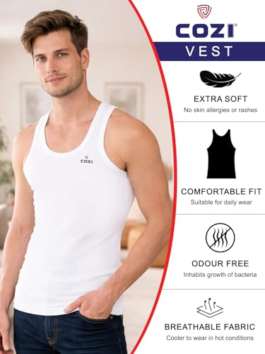 Image of Lux Cozi Men's 100% Cotton Sleeveless Round Neck Regular Fit Vest | Baniyan for Men | Vest for Men Pack of 3