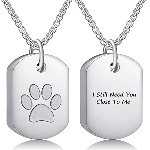 E&A Pet Cremation Jewelry for Ashes Dog, Urn Necklace for Ashes, Memorial Ash Necklace for Dog, Pet Ashes Stainless Steel Pendant, Dog/Cat Paw Keepsake Jewelry