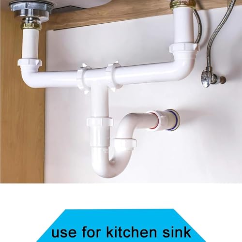 Image of ELEGANT CASA Double Bowl Sink Plastic Drain Out Pipe - White - Polypropylene - Adjustable Length 575mm (23'') - 425mm (17'') & Thread 40mm (1-1 /2″) & 32mm (1-1 /4″)