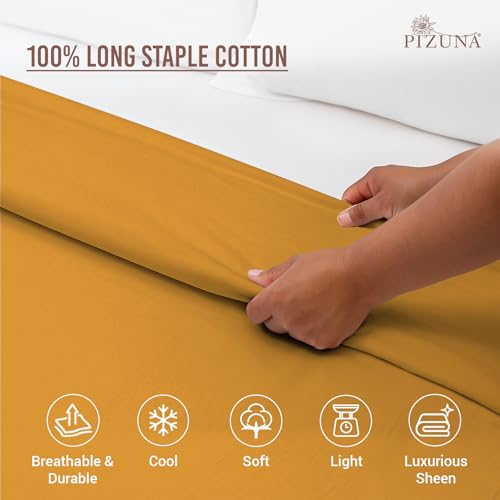 Image of Pizuna 100% Cotton Duvet Cover Double Bed, 400 Thread Count Long Staple Cotton Sateen Weave Quilt Cover 90X100 Inch, Comforter Cover King Size Double Bed with 4 Corner Ties, Honey Gold