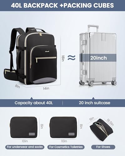 Image of LOVEVOOK 40L Travel Backpack with Waist Strap,Flight Approved Carry on Backpack,Waterproof Personal Item Travel Bag,TSA Carry on Luggage Suitcase Travel Essentials,Gifts for Women & Men,fit 17 inch Laptop