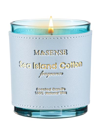 M&SENSE Bougie Parfumées Coton Sea Island - Bougie Fraîcheur Marine 283g, Arôme Océanique pour Salle de Bain, Cadeau Homme Minimaliste ou Cadeau Anniversaire
