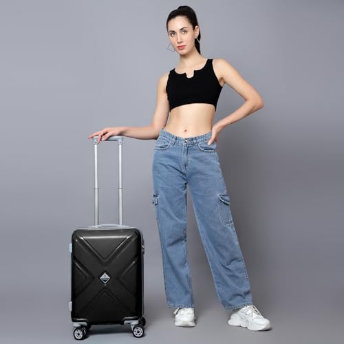 Image of Trolley Bag Small Size, 56 cms Hard Side Travel Bag for Women, 8 Wheel Luggage Suitcase for Travelling, Cabin-Friendly, Scratch Resistant, Small Trolley Suitcase (Black., Small)