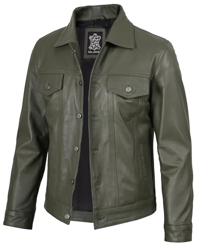 Image of Blingsoul Men's Leather Jacket - Real Full-Grain Lambskin Trucker Jacket for Men