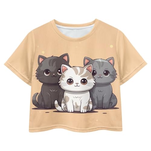 Image of Girl Crop Top Shirts for Summer Cute T Shirts Short Sleeve Tees for Kids 5-16