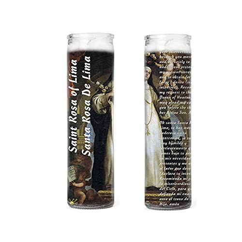 Saint Rose of Lima Rosa de Lima Blessed Prayer Card Medal and Set of Two 2 or Four 4 Glass Candles Your Choice (CANDLES 2)