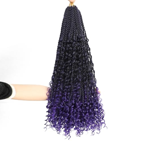 8 Packs Senegalese Twist CrochetBraids Hair-24 Inch Crochet Twist Braids hair With Curly Ends Pre-Lopped Crochet Box Braids Hair Pre-Lopped Small Twist Braids Crochet Hair for Black Women(/Purple)