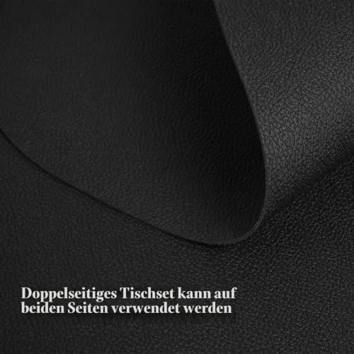 Famibay Platzsets Abwaschbar Tischsets Leder Platzdeckchen rutschfest Schwarz Tischset und Untersetzer 4er Set Hitzebeständig für Tisch… – Ansicht 3